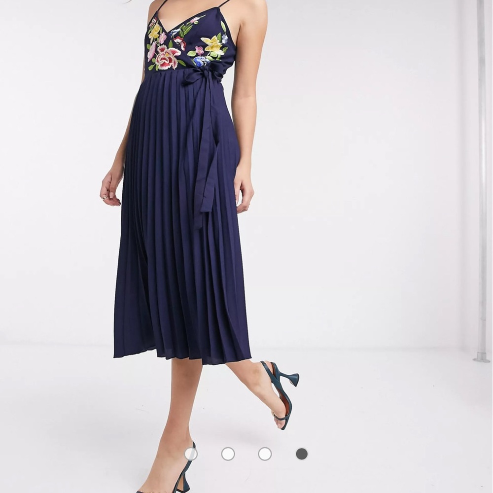 ASOS Cream/White Embroidered Floral Pleated Wrap Dress- Midi